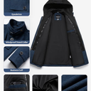 CREATMO US Men's Classic Pea Coat Wool Blend Trench Coat Windproof Business Overcoat With Detachable Hood Size 2XL