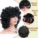 Short Curly Wigs for Black Women Afro Big Curly Wig with Bangs Black Soft Bouncy Fluffy Heat Resistant Synthetic Wig for Daily Party Use (Natural Black,14Inch)
