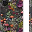 for iPhone 16 Case CuteWireless Charging Compatible  Dual-Layer Hard Shell + Silicone Cover - Trendy Design  Protective Phone Case for Women - Whimsigoth Mushroom Forest