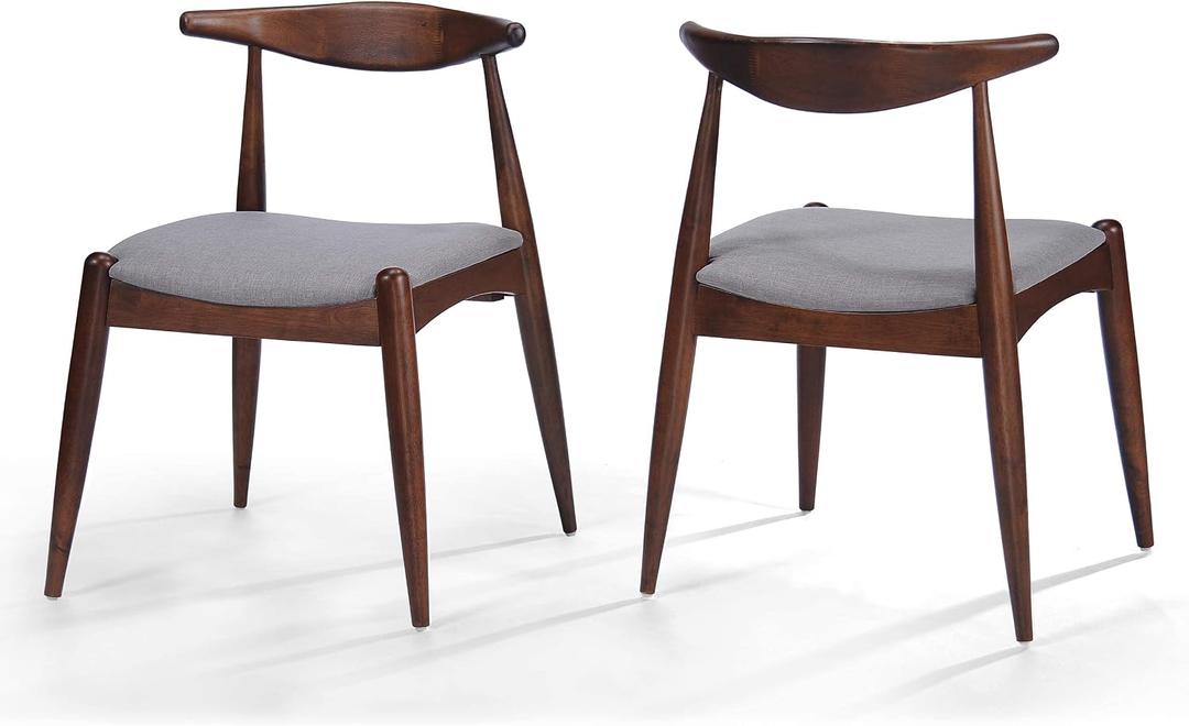 Christopher Knight Home Francie Fabric with Walnut Finish Dining Chairs, 2-Pcs Set, Light Grey / Walnut