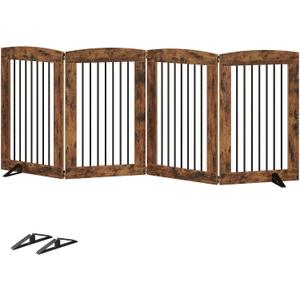 HOOBRO Indoor Dog Gate with Support Feet, 31.5 Inch 4 Panels, Freestanding Pet Gate for Doorway, Stairs, Folding Dog Fence, 360 Hinge for Easy Access, Sturdy Iron Pipe, Rustic Brown BF64PP03
