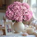 Artificial Flower Fake Silk Hydrangea Heads Bouquet with Stems Bulk for Fall Decoration Table Center Christmas Indoor Outdoor Faux Floral Realistic with Leaves Plants Crafts 8PCS (Pink)