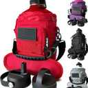 1 Gallon Water Bottle Jug - 128 Oz Insulated Stainless Steel Metal Water Bottle with Holder - Carrying Bag - Spout Handle - Straw Lids - Keep Cold & Hot - Red Tactical Flask