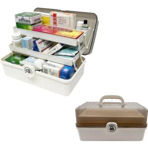 1 Pack ZLY First Aid Box, 3-Tier First Aid Box Empty, 12.6 Inch Accessory Storage Organiser with Handle, Craft Boxes for Storing Accessory First Aid Supplies, Crafts, Sewing Tools, Art Supplies (White)