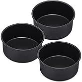 black E-far Cake Pans Set of 3, 6 x 3 Inch Stainless Steel Round Cake Baking Pans Tins for Wedding Birthday, Deep Side & Non-toxic, Oven & Dishwasher Safe, Mirror Finish & Straight Side