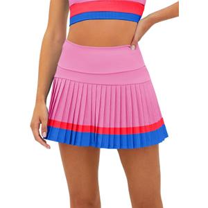 Fisoew Women's High Waisted Tennis Skirts Color Block Pleated Athletic Golf Skorts with Built in Shorts (L)