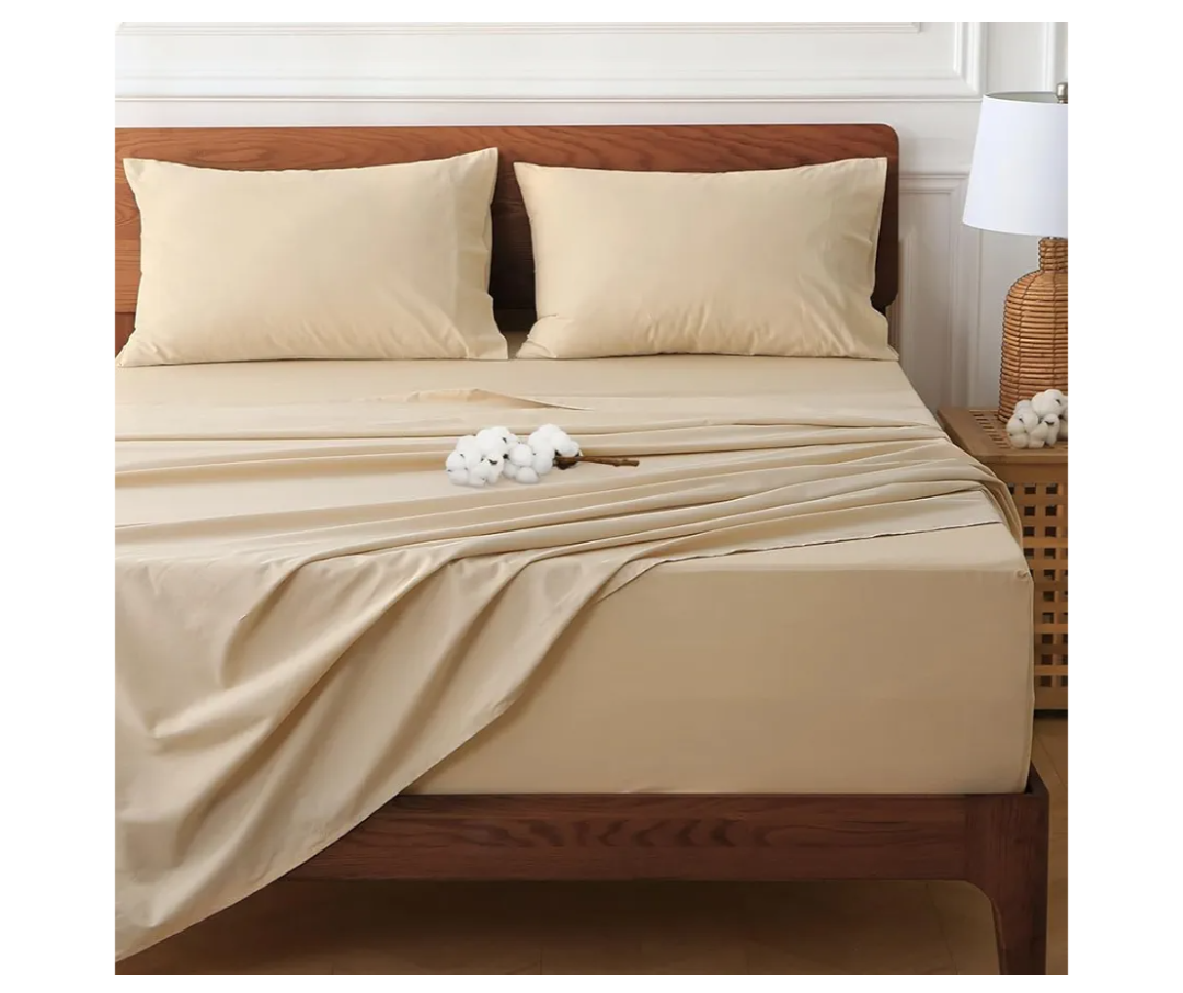 HYPREST Deep Pocket Queen Sheets Beige-100% Cotton Sheet Sets Fits 18"-24" in Deep Mattress, Hotel Luxury Soft Wrinkle Free Cooling Sheet Sets for Queen Bed Deep Pocket