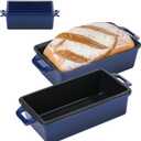 2 in 1 Enameled Cast Iron Bread Pan with Lid, Perfect Bread Oven, Loaf Pans for Baking Homemade Sourdough Bread 9x5, 2 Piece set, Navy Blue