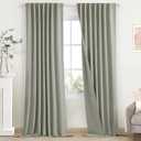 SimpleHome Sage Green Linen 100% Blackout Curtains for Living Room,84 Inch Length Farmhouse Back Tab Textured Curtains for Bedroom,2 Panels,52" W x 84" L