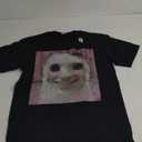 Goofy Ahh Cat Meme Dank Cursed Weirdcore Cringey Banana Cat T-Shirt (Small, Black)