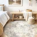 6ft Round Area Rug Living Room Rugs - 6x6 Washable Neutral Modern Abstract Soft Thin Rug Indoor Floor No Slip Rug Carpet for Bedroom Under Dining Table Home Office Decor - Golden Grey,6' (Round)