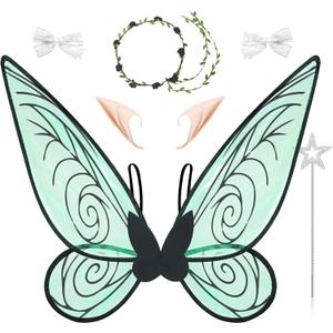 7PCS Fairy Wings Dress Up, Sparkling Sheer Butterfly Halloween Costume Angel Wings for Kids Girls Women (Black)