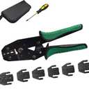 6 in 1 Ratchet Wire Crimping Tool Kit Ratchet Wire Crimper with 6PCS Interchangeable Jaws for Solar, Heat Shrink, Open Barrel, Insulated and Non-Insulated Ferrules