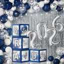 2026 Graduation Decorations - 86 PCS Graduation Party Decor Supplies Set Includes LED Light Strings Balloon Block Boxes with Letters Foil Curtains Backdrop 2026 Balloon Kit- Navy Blue & Sliver
