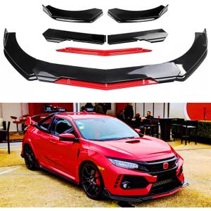 DREAMIZER Universal Front Lip for Car,Adjustable Front Bumper Lip Chin Spoiler Splitter Diffuser Protector Body Kit Compatible with Honda Nissan Toyota Mazda, Black w/Red