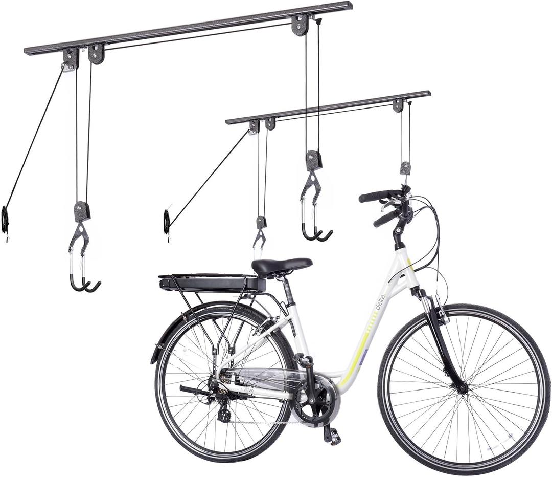 Bike Hoist- Heavy Duty for Space Saving - Road, Commuter & Mountain Bikes, Holds Kayaks & Ladders - No-Hassle Installation for Quick & Easy Access