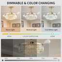 42'' Fandelier Ceiling Fan with Light, Retractable Chandelier Fan LED Dimmable Crystal Ceiling Fan for Bedroom Living Room Dining Room-Gold