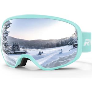 Kids Ski Goggles for Boys Girls Aged 3-14, 100% UV Protection OTG Ski Goggles (A13-teal/Silver)