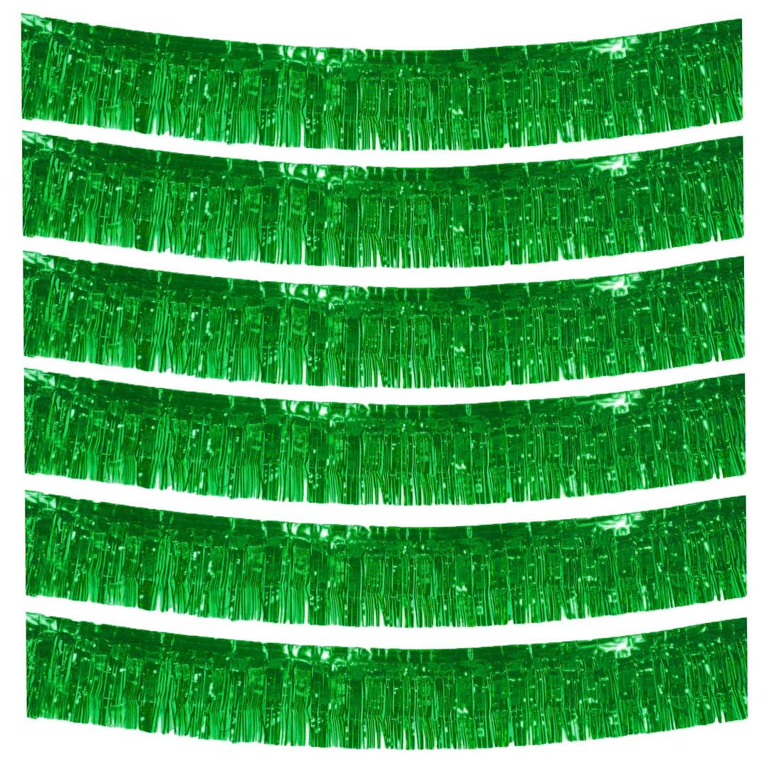 6P Light Green Wavy Metallic Foil Fringe Banner Tinsel Banner Backdrop Garland Curtains for Parade Floats Wedding Birthday Parties Decoration Halloween Christmas