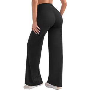 OLCHEE Womens Yoga Pants Wide Leg Straight Leggings High Waist No Front Seam Causal Stretch Gym Workout Bottom Butt Lifting (M, Black)