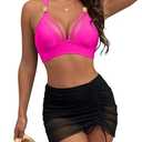 Blooming Jelly Womens High Wasited Bikini Sets Tummy Control Swimsuits Curvy Mesh Swim Skirt Size M