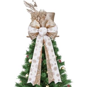 Poen Christmas Tree Topper Hat Shiny Sequins Top Hat with Bow Lengthened Ribbon Tree Topper Santa Christmas Decorations for Xmas Gift Ideas Holiday Winter Party Ornament Supplies(Gold)
