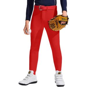 3 x DEVOROPA Girls Softball Pants Youth Boys Baseball Pants Durable Kids Fast Pitch Tee Ball Training Practice Pants with Pockets (Red, L)