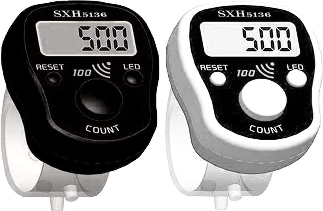 Finger Counter Click Manual Digital clicker, 5pack Stitch Tally Knitting Counters Led Re-settable Digits Pitch Electronic LCD Display finger Number Counter Fr Row, People, Score, Inventory,Crochet (2pack black white)