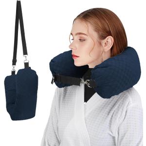Stuffable Travel Pillow, Stuffable Neck Pillow for Travel, Neck Pillow Stuffed with Clothes Storage - No Extra Baggage Fees, Fits 5+ Days of Travel Essentials, No Filler (Blue-Checkerboard)