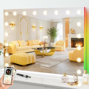 FENCHILIN 31.5x22.8 Inch RGB LED Vanity Mirror with Light and RGB Backlit Hollywood Lighted Makeup Mirror, Smart Touch Control Light Mirror with Memory Function