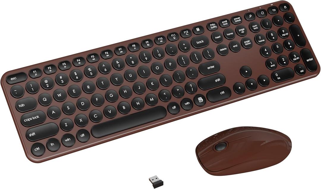Wireless Keyboard and Mouse Combo, USB Receiver Plug and Play, Low Profile Quiet Typing Design, 110 Round Keys Full-Size Silent Keyboard Set for PC, Windows, Mac, Desktop, Laptop(Coffee Black)