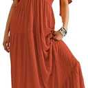 Kikibell Women Summer Dresses Sexy V-Neck Maxi Dress Tiered Silhouette with Flutter Sleeve Backless Elastic Waist Flowy Dress, XL