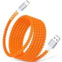 USB A to USB C Cable 6FT,Beaded Phone Charger Cord for iPhone 17 16 Pro Max 16e 15 Car Play,Type C Cute Car Charger Charging Cord for iPad 10 11/Samsung S26 S25 Ultra/Pixel/Android Girls Women,Orange