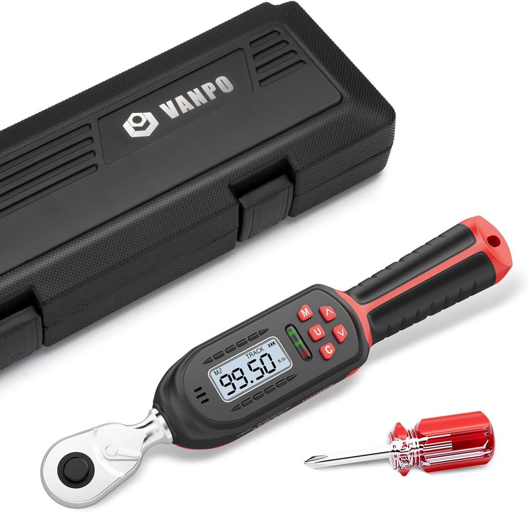 VANPO Digital Torque Wrench 3/8-Inch Drive 5-99.5 ft-lbs./6.8-135Nm, 2% Torque Accuracy, Electronic Torque Wrench with Preset Value, Buzzer and LED Notification for Automotive Motorcycle & Bicycle