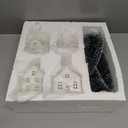 9 Pcs Christmas Village Figurines Sets - 4 Lighted Ceramic Houses with Remote Control & 5 Trees - Christmas Decorations Indoor - White Xmas Holiday Farmhouse Rustic Decor for Home Table Room