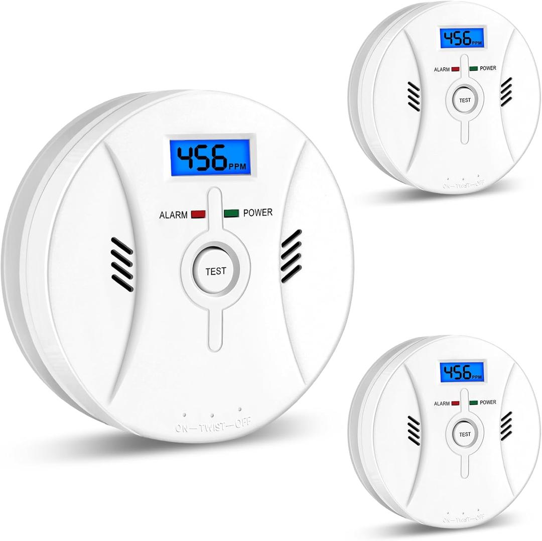 3-Pack Carbon Monoxide Detectors Smoke Detector2 in 1 CO & Smoke Alarm Smoke Combination CO Alarm, Fire CO for Alarm for Home and Kitchen, LED Screen, CO Carbon Monoxide & Smoke Alarm,3-Pack