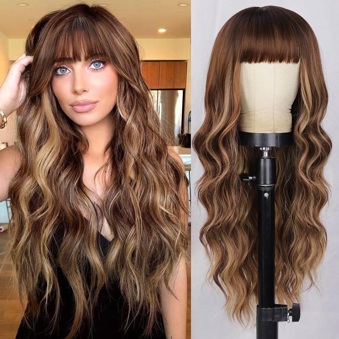 AISI QUEENS Wigs with Bangs - Long Wavy Wigs, Brown Highlight with Dark Roots, Heat Resistant Synthetic Fibre, Brown Mixed Blonde for Daily Party Use
8B/30#