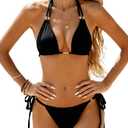 RIHOAS Triangle String Bikini Set for Women Two Piece Swimsuit Halter Tie Bathing Suit (Black, S)