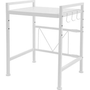Gojoy 2-Tier Expandable Microwave Oven Rack, Adjustable Carbon Steel Kitchen Shelf 40–65cm with 3 Utensil Hooks, Modern Countertop Organizer