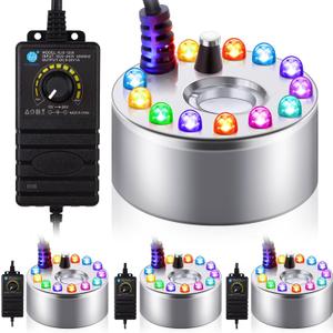 4 Pcs Halloween Mist Maker Fogger with Adjustable Fog Controller Small Ultrasonic Fog Machine Fountain Cauldron Water Garden Pond Foggers with 12 LED Light Flashes for Halloween Party