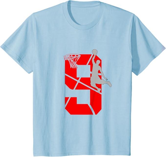 9 Year Old 9th Basketball Birthday PartyTheme Boys Girls T-Shirt, Medium