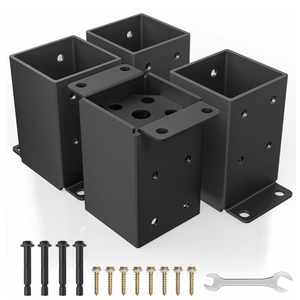 QZER 4×4 Post Base, Inner Size 3.5""x3.5"" Deck Post Brackets, Heavy Duty Metal Black Powder Coated Fence Post Anchor Base for Pavilion Porch Railing Pergola Support Deck Base Plate 4 Pcs
