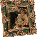 eletecpro 4x4 Vintage Picture Frame with Real Glass Cover, Ornate Antique Photo Frame, Display 4x4 Picture for Tabletop or Wall, Green Home Decor for Gallery Art