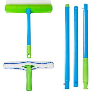 Forgrace Flexible Silicone Squeegee T-Bar Water Blade Microfiber Scrubber with Long Handle for Car Home Glass Professional Car Windshield Squeegee Window Cleaning Kit for Shower Glass Mirror Door Car