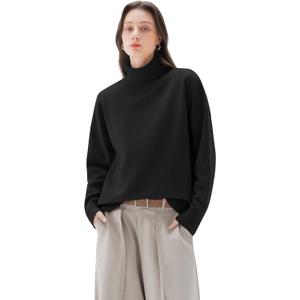 SUUKSESS Women Cashmere Oversized Chunky Turtleneck Pullover Sweater Long Sleeve Knit Jumper Tops (Small, Black)
