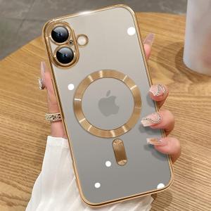 ZIYE Magnetic Case Made for iPhone 16 Plus 6.7 Inch [Compatible with MagSafe] Full Camera Lens Protection, Clear Luxury Phone Cover Soft TPU Bumper Drop Protective Case for 16 Plus Women Men, Gold