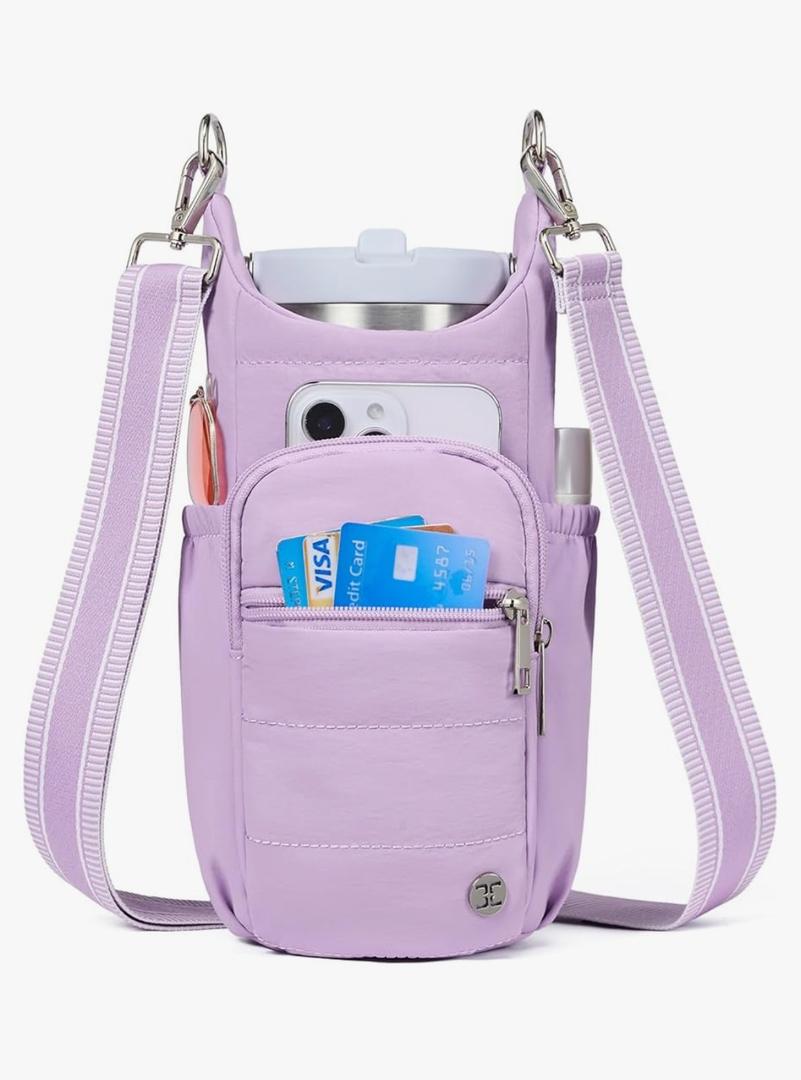 Telena Water Bottle Holder with Strap RFID Crossbody Bags for Women for Walking, Hiking, Cycling, Purple 