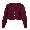 GORGLITTER Women's Cropped Cardigan Sweater Light Weight Fuzzy Old Money Button Up Chunky Long Sleeve Crop Cardigan Burgundy Large