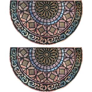 ANDSTAR 18" x 30" Half Round Door Mat Non-Slip Entryway Doormat Durable Rubber Door Mats Low-Profile Heavy Duty Doormat Easy Clean Rugs Indoor Outdoor Entry Decoration for Home, Garage, Patio (2 Pcs) (Brown Pattern Texture)
