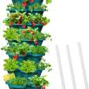 Strawberry Vertical Planters Tower Garden, 7 Tiered Stacking Herb Vegetable Planter with Support Pole Indoor and Outdoor - Hunter Green